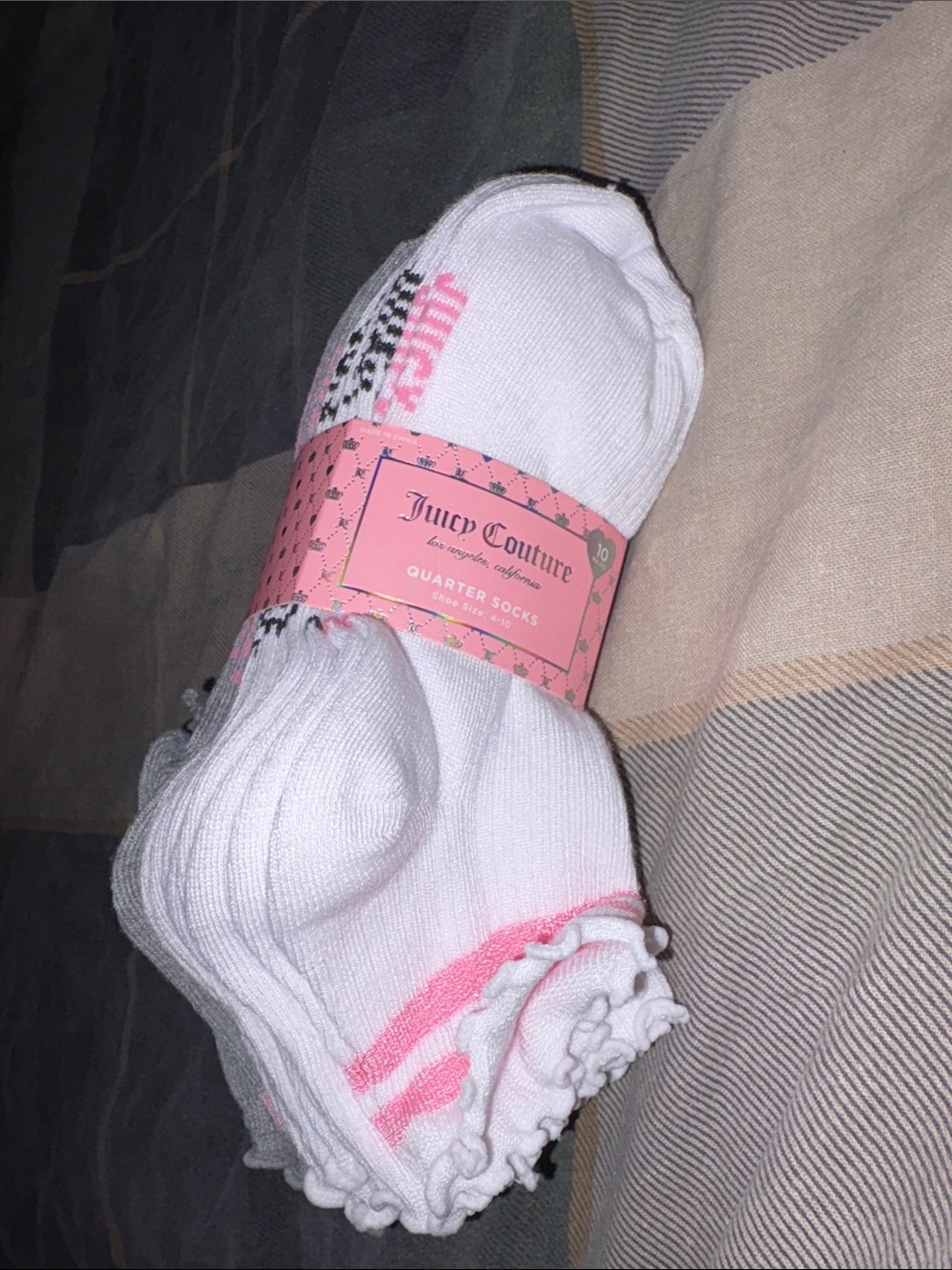 Juicy Couture White and Pink Quarter Athletic Socks - 10 Pack